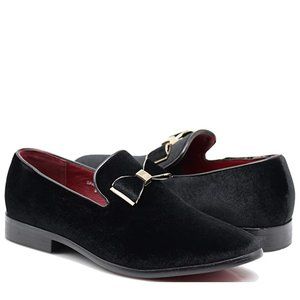 Men's Vintage Bow Tie Velvet Dress Loafers Slip On Fashion Shoes Classic Tuxedo